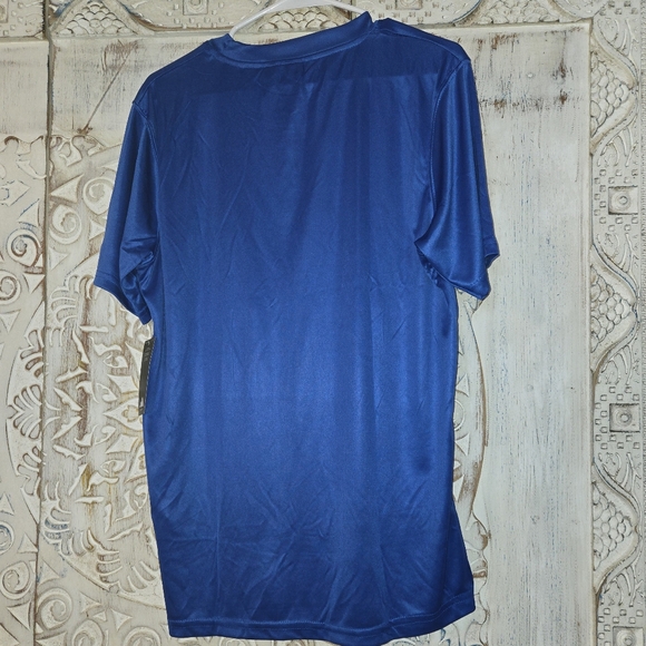 NWT Lg Adidas Trefoil 3 Stripes Blue Short Sleeve Dryfit Breathable - Picture 7 of 8